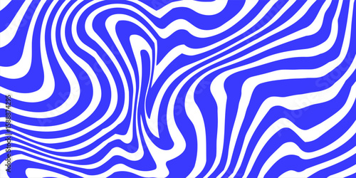 Blue wavy lines abstract background. Trendy psychedelic retro style backdrop. Waves, swirl and twirl pattern.