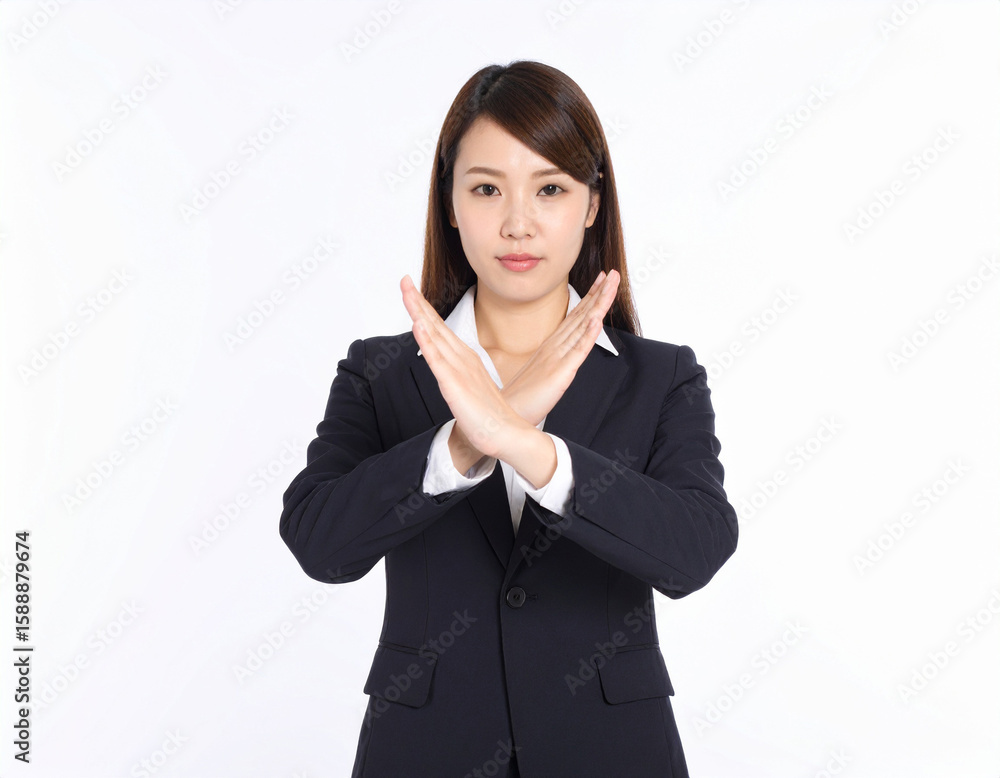 Businesswoman Denying with Crossed Arms 腕を交差して拒否するスーツのOL Businesswoman Denying with Crossed Arms 腕を交差して拒否するスーツのOL