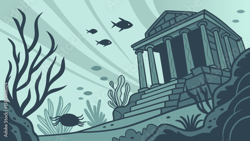 Mystical Underwater Ruins Vector