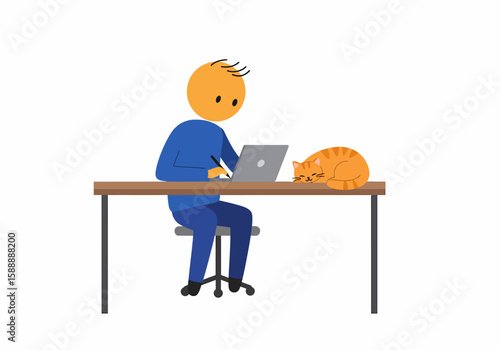 Person working on laptop with sleeping cat on desk