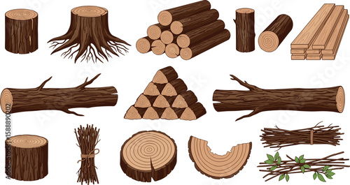 Cartoon firewood pile set