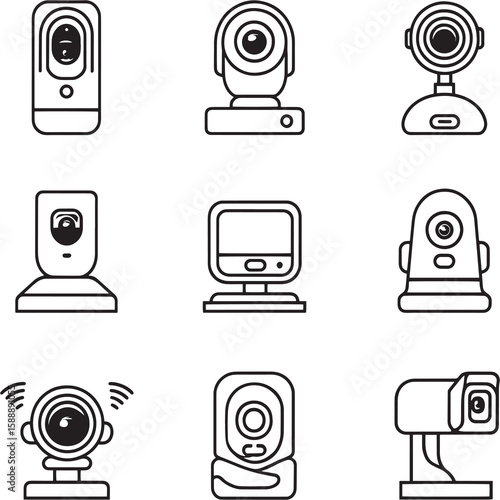Smart Security Camera Ultra Minimalist Line Art Vector