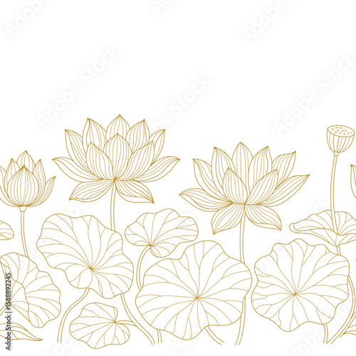 Gold lotus flower background with luxury Indian line art for spa or yoga.