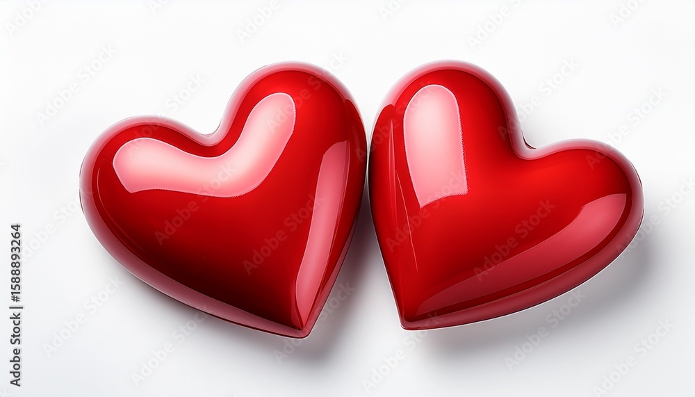 Fototapeta premium two glossy red hearts on a white background