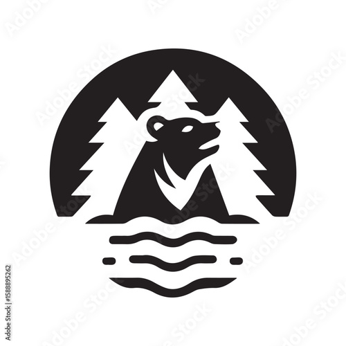 Minimalist grizzly bear animal with white background