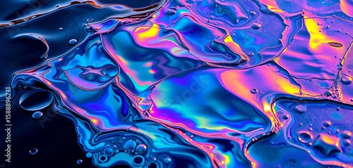 Iridescent oil slick on dark water, showing texture and sheen,  ocean,  ripple
