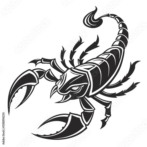 Aggressive scorpion with raised claws and stinger