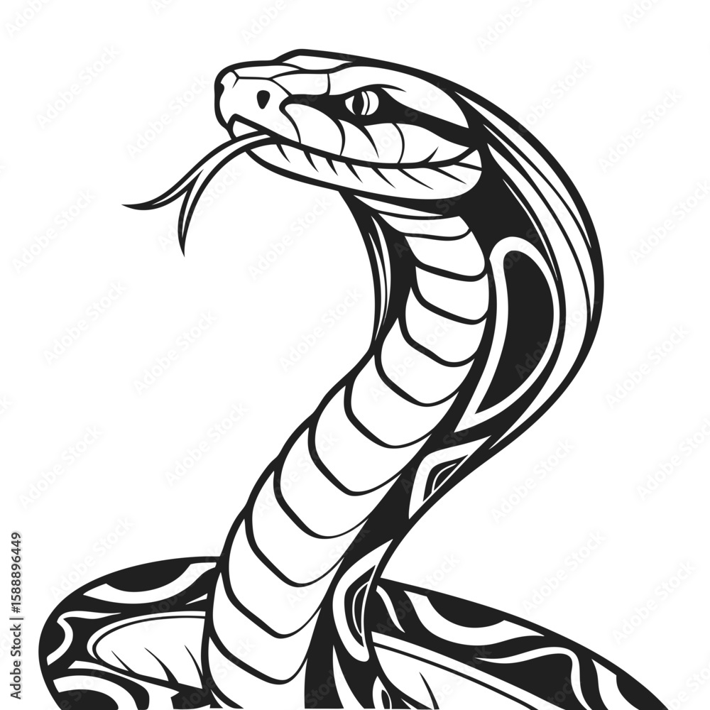 Fototapeta premium Close up of a stylized snake head with tongue out