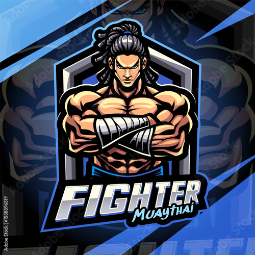Fighter muaythai esport mascot logo design