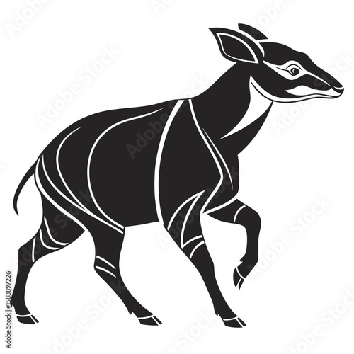 Stylized bongo antelope illustration in black and white