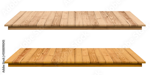 Empty perspective brown wooden board mock up display as counter bar or shelf on transparent background. Procress for PNG file.