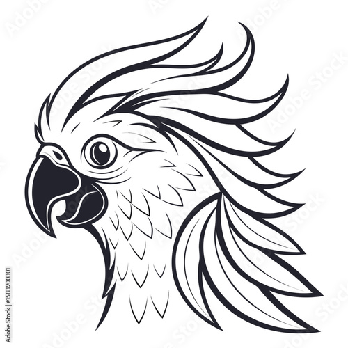 A detailed illustration of a cockatoo parrots head in profile