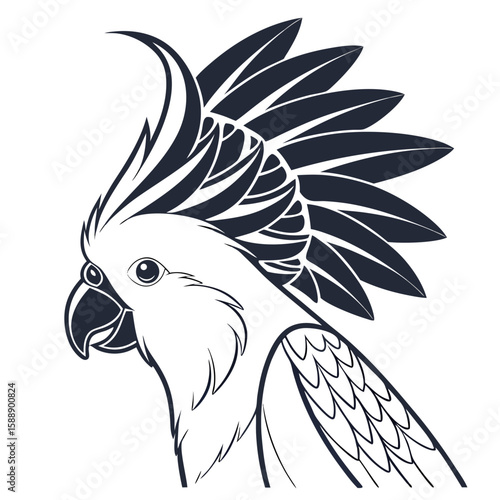 Stylized cockatoo head in profile with a prominent crest