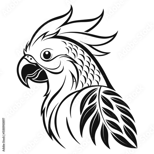 Detailed illustration of a cockatoos head in profile