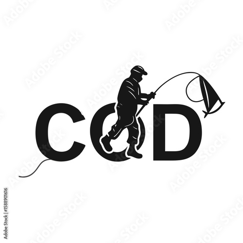 Fisherman casting a line with the letter cod