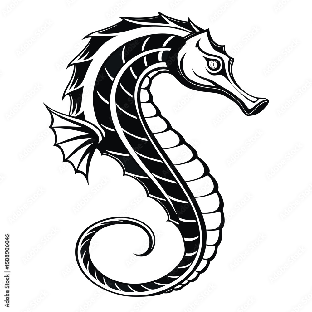 Fototapeta premium A stylized black and white illustration of a seahorse