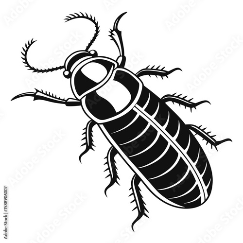 A detailed illustration of a cockroach with antennae