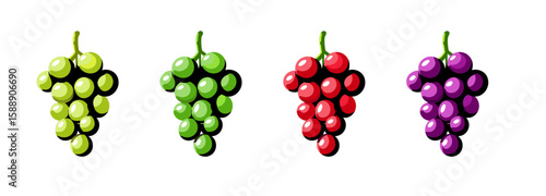 Grapes icon set with colorful designs for food, beverage, wine and winery related designs