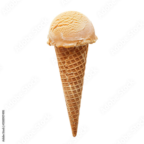 Single scoop of light orange ice cream on a waffle cone