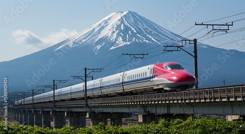HighSpeed Train Passing Mount Fuji in Japan Scenic Transportation View