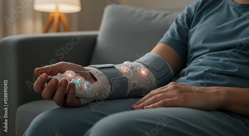 Innovative Medical Device with Glowing Lights Applied to Patients Arm for Treatment