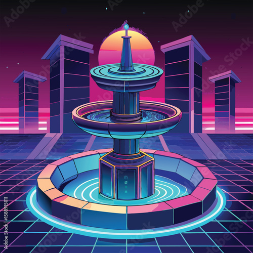 Futuristic Neon Gradient Vector of Plaza Water Fountain