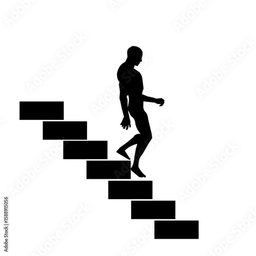 Silhouette of a man walking down stairs, symbolizing descent or regression.