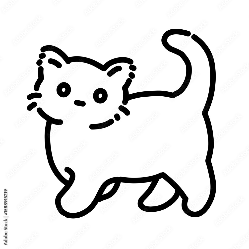 Fototapeta premium Vector illustration of simple cartoon cat line art outline 