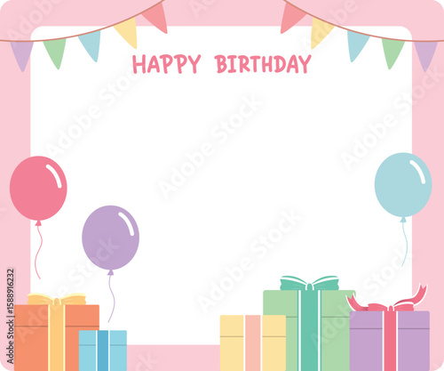 birthday card with gift box and balloons