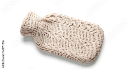 Blank soft beige plush hot water bottle mockup with cover