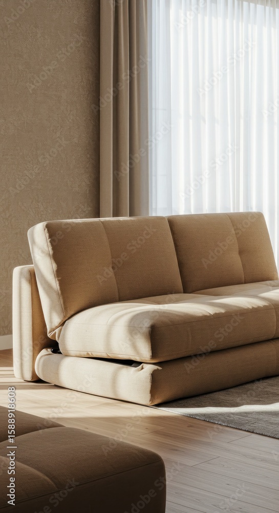 Fototapeta premium Light beige sofa, modern, fold-out, interior