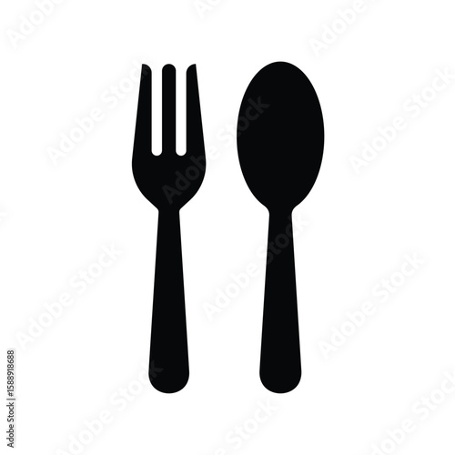 Black Silhouette of Fork and Spoon on a White Background