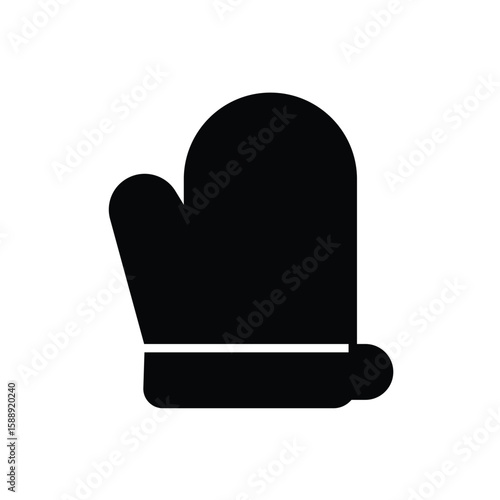 Black Silhouette of a Cozy Winter Mitten on a White Background