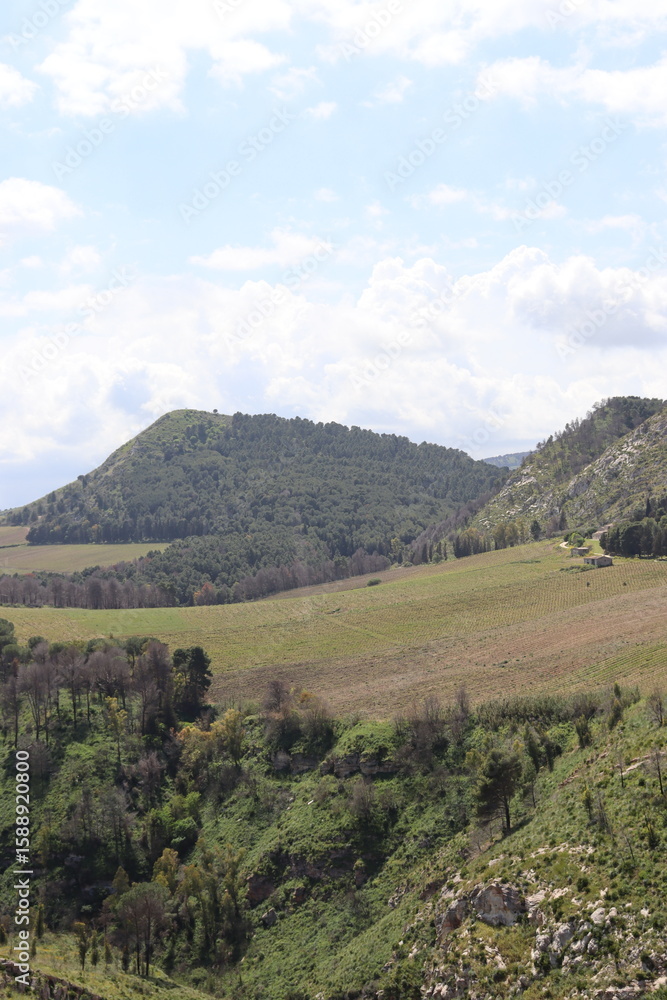 Naklejka premium View from the Doric Temple of Segesta, Sicily, Italy