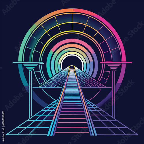 Futuristic Neon Gradient Vector of Spiral Sky Bridge 1