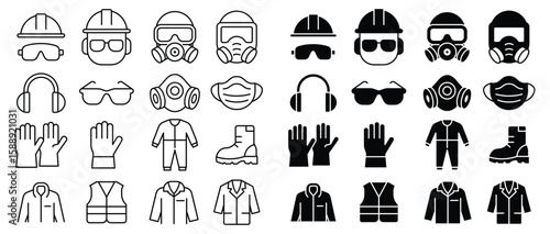 Safety Equipment Icons Set for Engineering and Construction Use