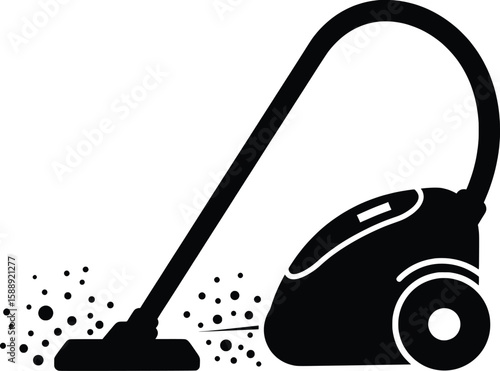 Vacuuming Action with Cleaning Products Vector Illustration in a Home Environment