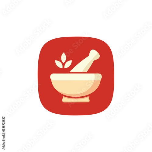 Herbal medicine mortar and pestle icon - alternative medicine and pharmacy