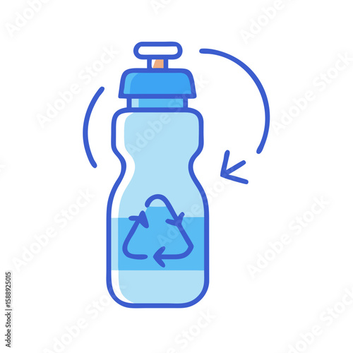 Recyclable water bottle illustration, vibrant colors, symbol of eco-friendliness, sustainable product, 