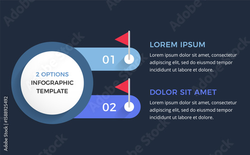Modern infographic template with two options with red flag markers for presentations or workflows, vector eps10 illustration