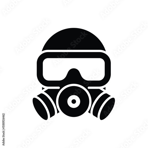 Black and White Icon of a Gas Mask with Protective Features and Lenses