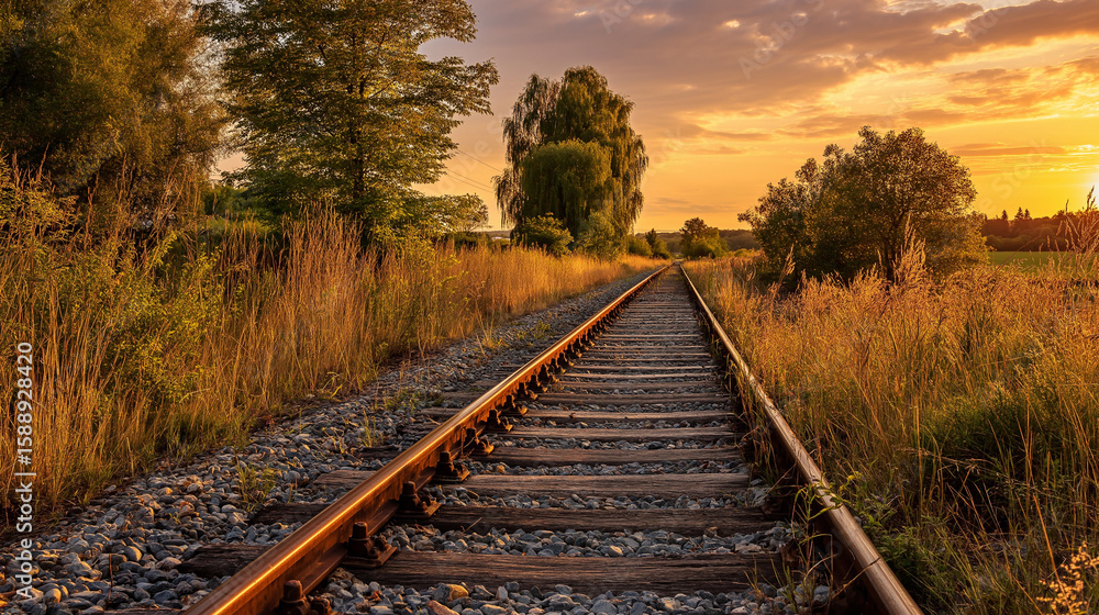 Fototapeta premium Golden Hour Railroad Sunset