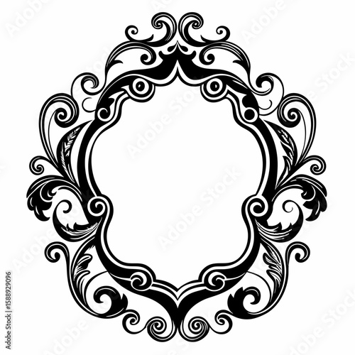 A black and white framed oval with a floral design