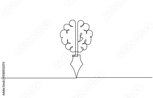 One continuous line of brain drawing pen. Creating new idea and mindset improvement, Brain drawing pen line art in Editable stroke. Doodle Vector illustration