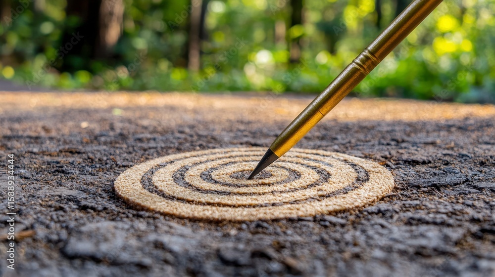 Golden Dart Striking Circular Target in Natural Setting Golden Dart Striking Circular Target in Natural Setting
