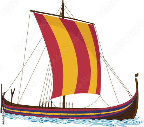 Viking Longship Vector Illustration – Historical Nordic Sailboat