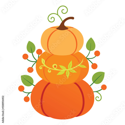 Whimsical stacked pumpkins adorned with intricate floral patterns creating a festive and decorative autumn seasonal design element