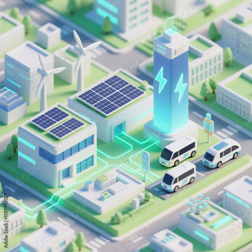 Eco-Friendly Cityscape: Integrating Solar, Wind, and EV Charging