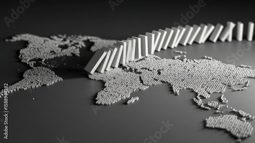 Dominoes falling on world map