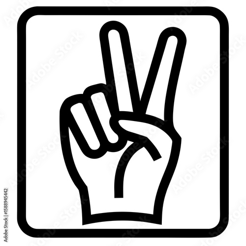 Black Outline Minimalist Peace Sign Hand Gesture in Square Frame victory sign two fingers